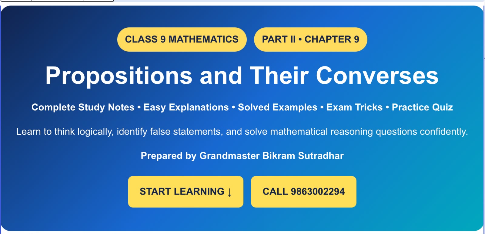 Class 9 Mathematics Chapter 9: Propositions and Their Converses — Complete Notes, Tricks, Solved Examples & Exam Practice 2026 1 Class 9 Mathematics Chapter 9: Propositions and Their Converses — Complete Notes, Tricks, Solved Examples & Exam Practice 2026