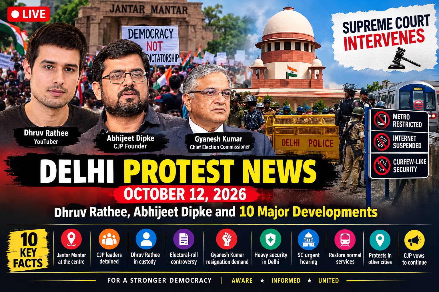 Delhi Protest News, October 12, 2026: Dhruv Rathee, Abhijeet Dipke and 10 Major Developments 6 Delhi Protest News, October 12, 2026: Dhruv Rathee, Abhijeet Dipke and 10 Major Developments